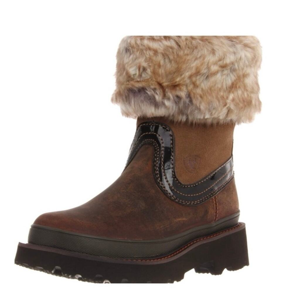 Ariat Womens Fatbaby Faux Fur Trim Leather Winter Boots Worn-in Distressed